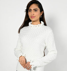 Frank Lyman Frank Lyman 223411U Ladies Large Cable Knit Sweater with Ruffle Collar and Cuff