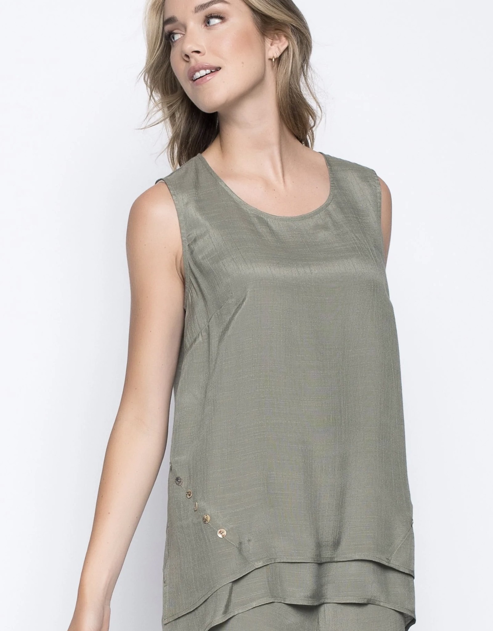 Picadilly Picadilly Button trimmed flare tank VM375