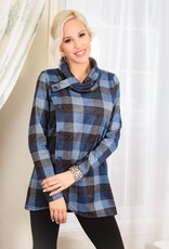 Pure Essence Pure Essence Plaid Cross Front Tunic With Cowl Neck  330-4612