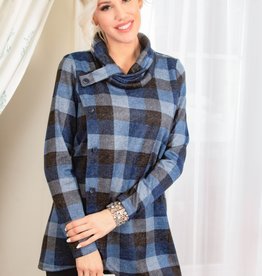 Pure Essence Pure Essence Plaid Cross Front Tunic With Cowl Neck  330-4612