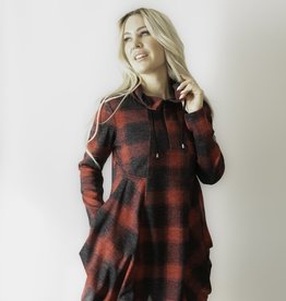 Pure Essence Pure Essence 484-4266 Long Sleeve Plaid Tunic with Pockets and Zip Up Neckline