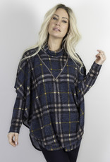Pure Essence Pure Essence 474-4516 Two Piece Outfit. Long Sleeve Plaid  V Neck with Cowl Neck Poncho