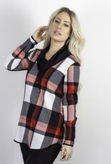 Pure Essence Pure Essence 285-4534 Long Sleeve Plaid Tunic With Solid Colour Cowl Neck