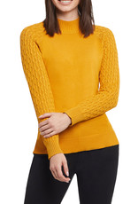 Tribal Tribal 1099O Mock Neck Sweater with Honeycomb Sleeves