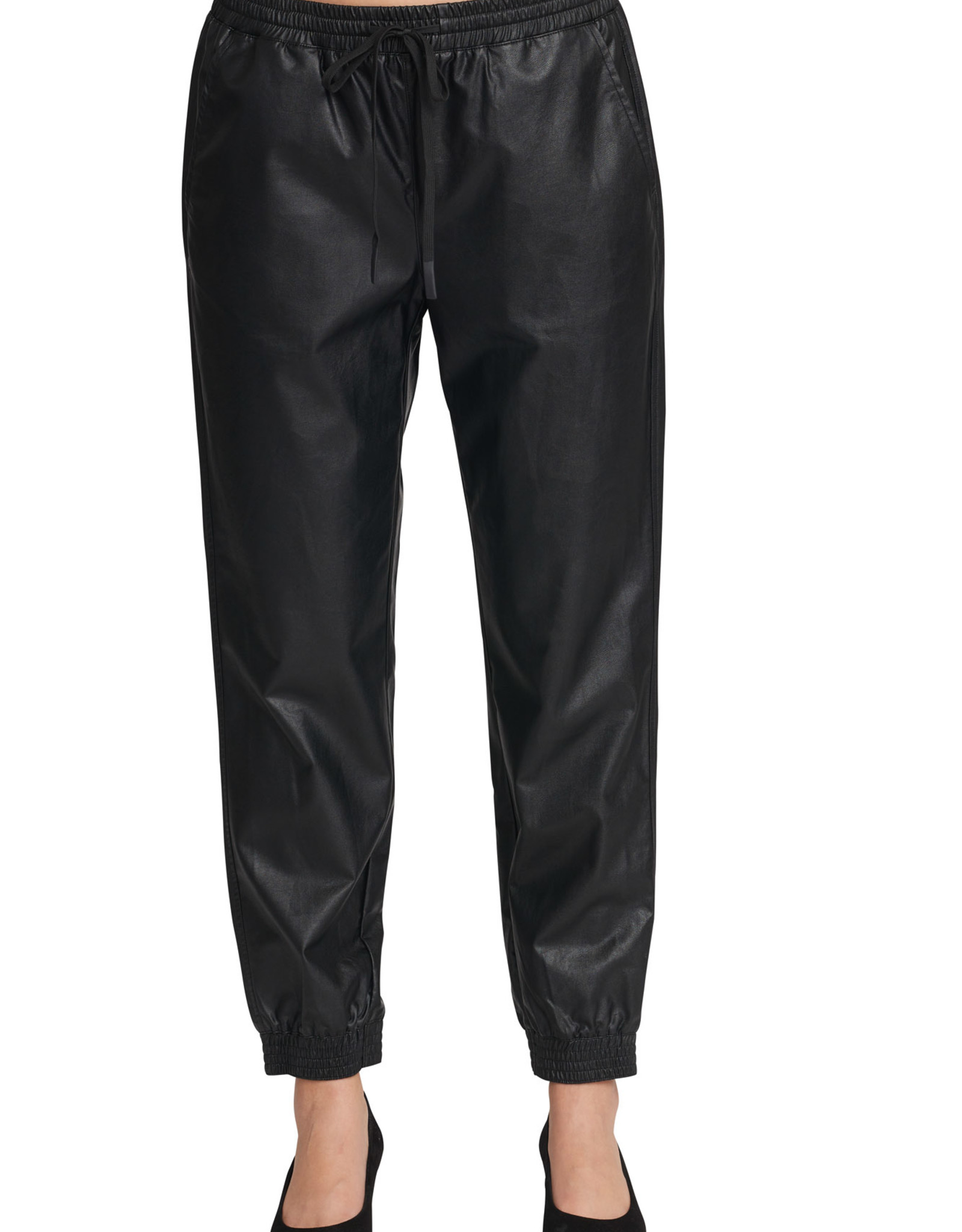 Carre Noir Carre Noir 222063 Faux Leather Pull On Pants with Elastic Ankle