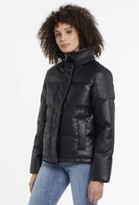 Tribal Tribal 7608O Funnel Neck Short Vegan Leather Puffer Jacket with Pockets
