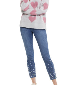 Tribal Tribal 7534O Long Sleeve Crew Neck Intarsia Sweater with Pink Hearts