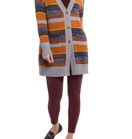Tribal Tribal 1145O Long Sleeve Striped Button Down Cardigan with Pockets