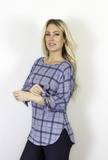 Pure Essence Pure Essence 482-4473 Round Neck Plaid Top with 3/4 Sleeves Tied in  Knot