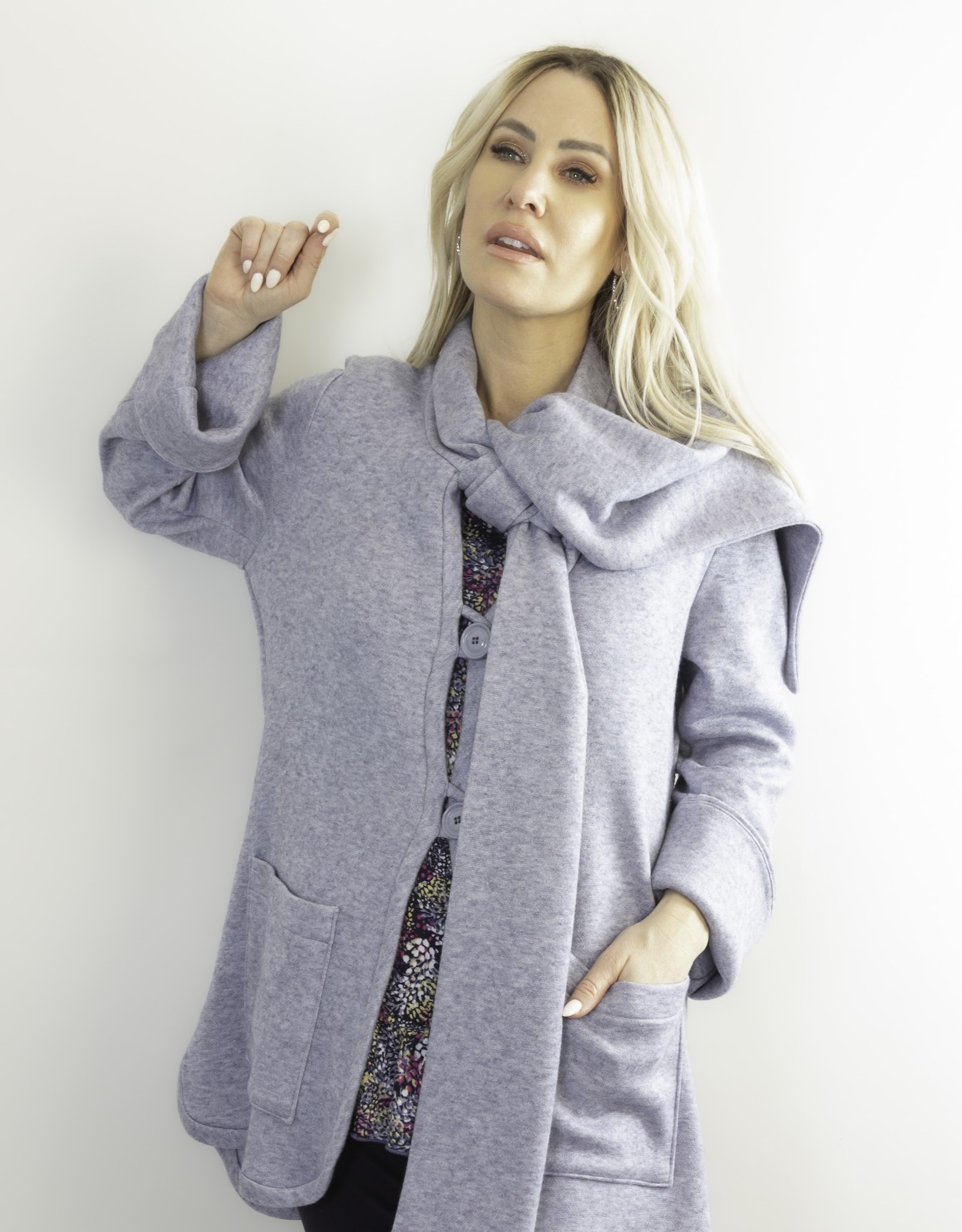 Pure Essence Pure Essence 379-7026 Button Down Knit Jacket with attached Scarf