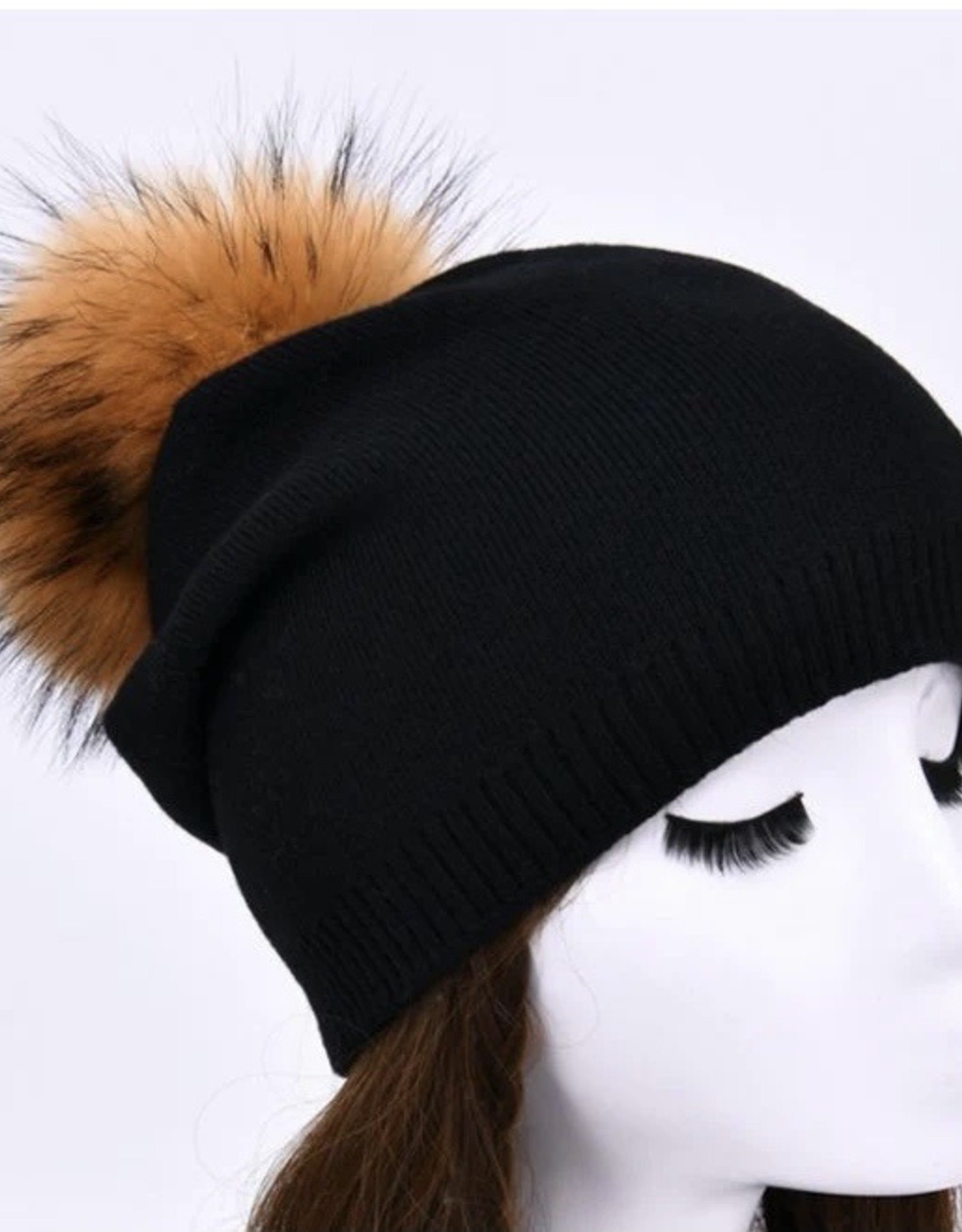 Evelyn Beanie with Faux Fur Removable Pom Pom
