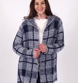 Cherie Bliss Plaid Knit Long Sleeve Cardigan with Collar