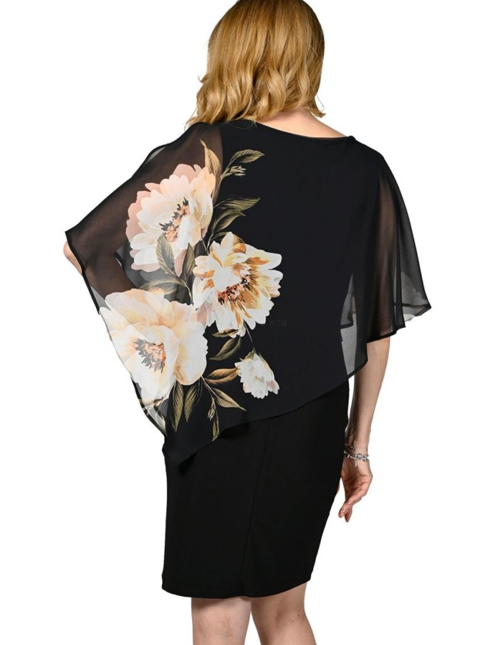 Frank Lyman Frank Lyman 236156 Sleeveless Knit Dress with Sheer Asymmetrical Overlay