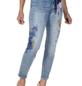Frank Lyman Frank Lyman 231702U Water Colour Floral Print Jeans with Scarf Belt