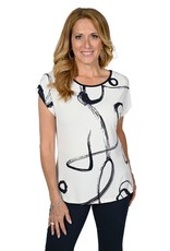 Frank Lyman Frank Lyman 236034 Knit Top with Abstract Print and Button Detail down the Back