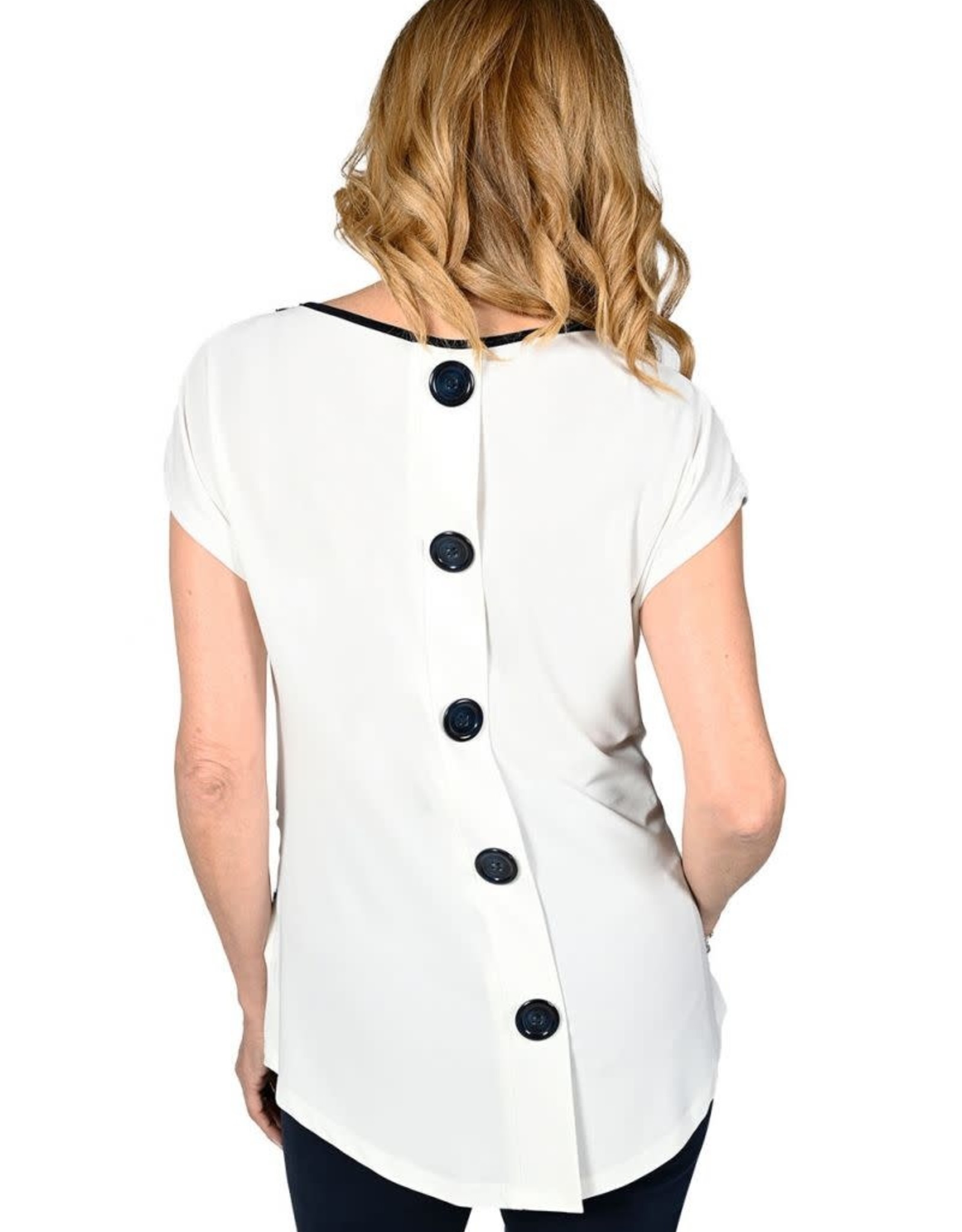 Frank Lyman Frank Lyman 236034 Knit Top with Abstract Print and Button Detail down the Back