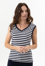 Renuar Renuar R7736 Striped Sleeveless Top with High Low Hem and Split in the Back