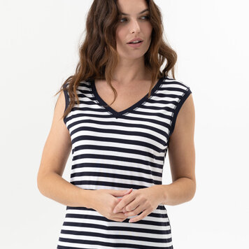 Renuar Renuar R7736 Striped Sleeveless Top with High Low Hem and Split in the Back