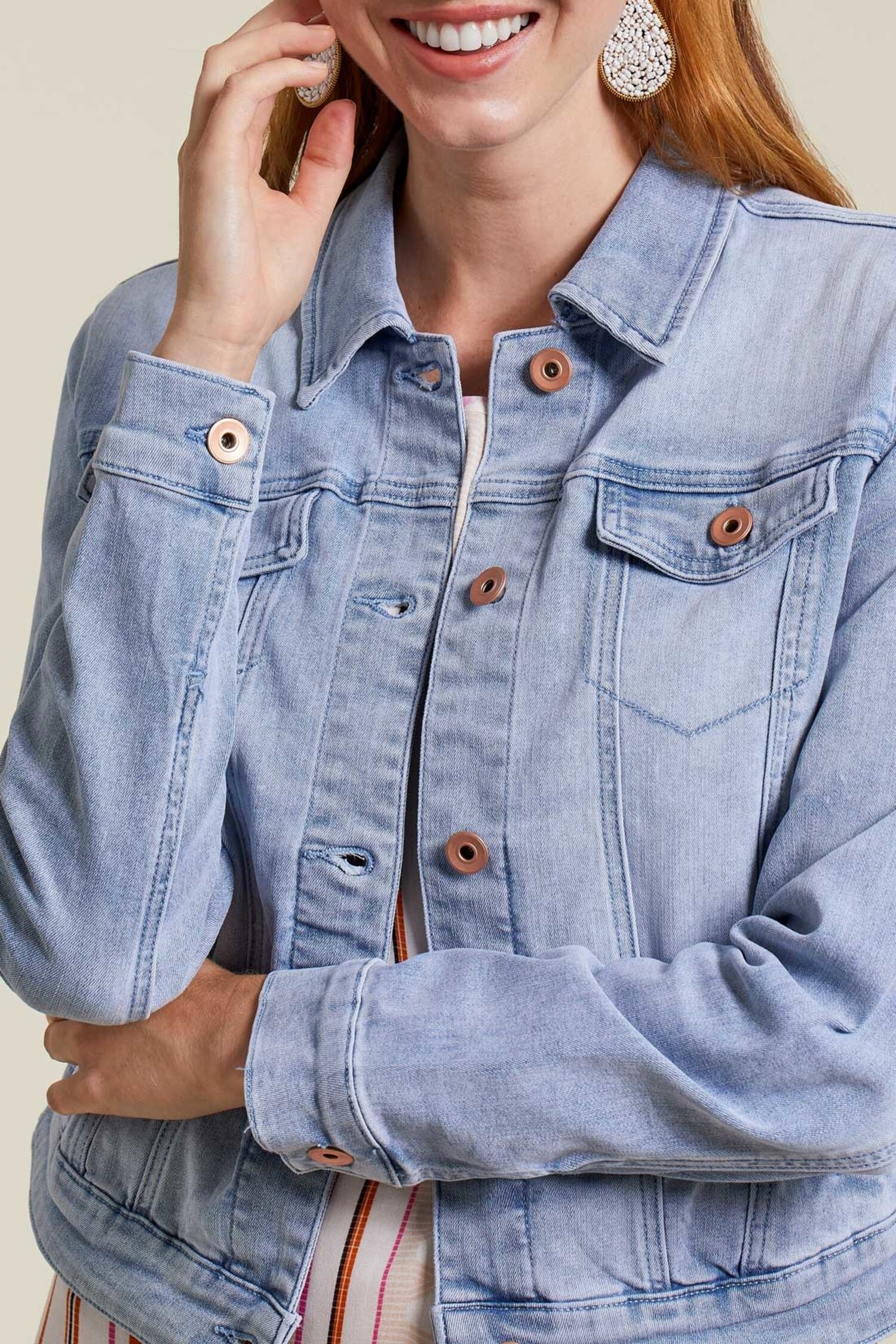 Tribal 7489O Classic Denim Button Down Jacket with Pockets