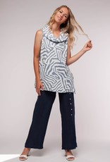 Linen Luv Linen Luv Sleeveless Printed Top W/ Roll Collar TP1128