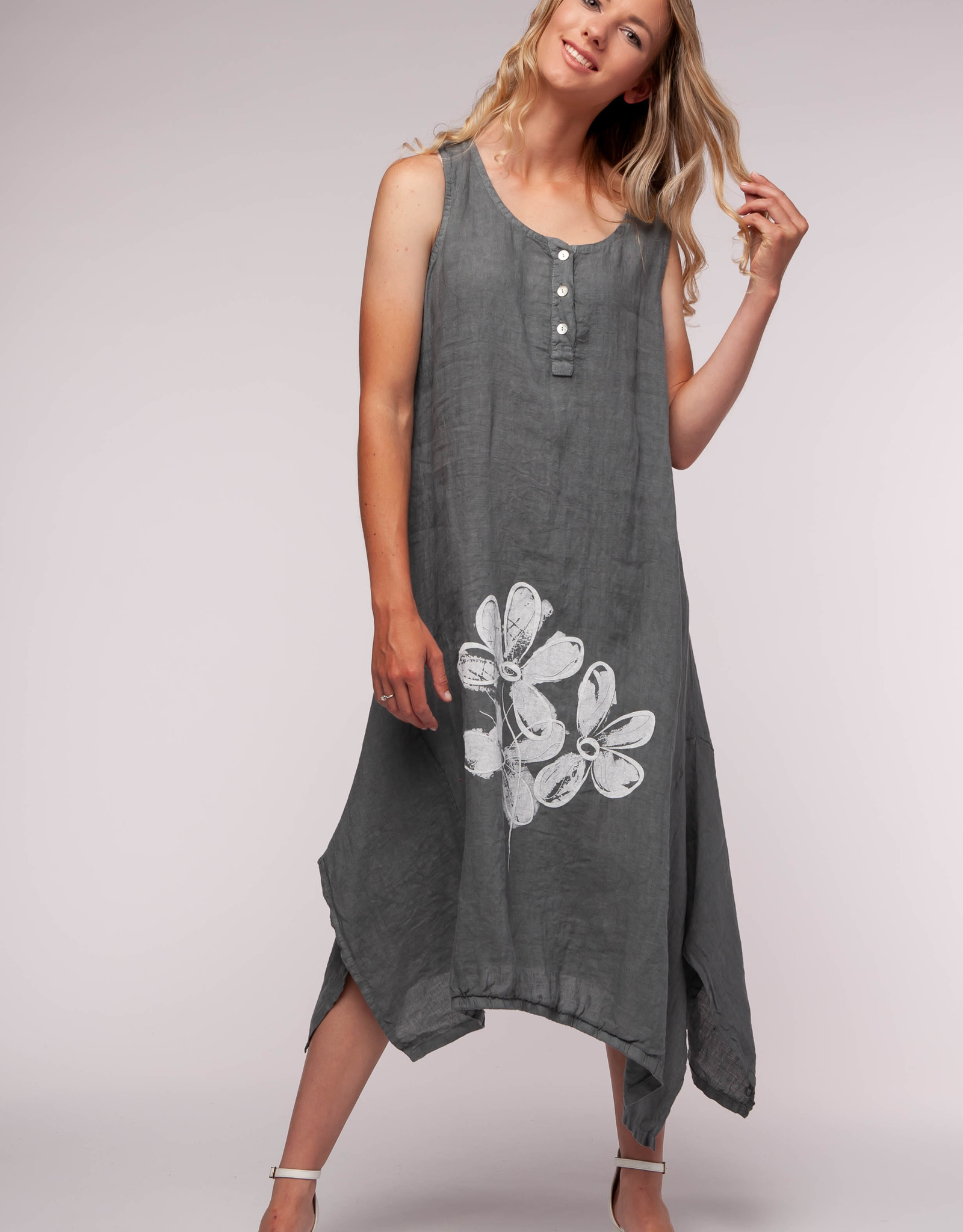 Linen Luv Linen Luv Midi Sleeveless Flower Print Dress TP1085