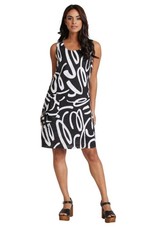 Carre Noir Carre Noir 6026 100% Linen Sleeveless Print Dress with Large Front Pocket