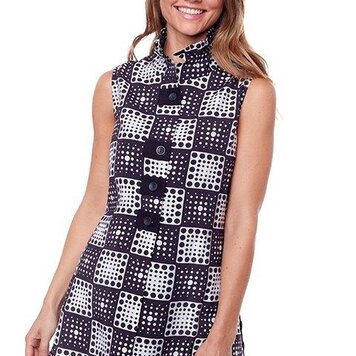 Carre Noir Carre Noir 6087 Woven Sleeveless Blouse with Ruffle Collar and Buttons