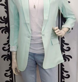 Ladies Woven Fully Lined  Blazer with Fabric Button and Faux Pocket