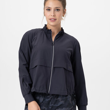 Renuar Renuar R3808 Woven Zip Up Jacket with Large Front Pockets and Synched Tie Waist