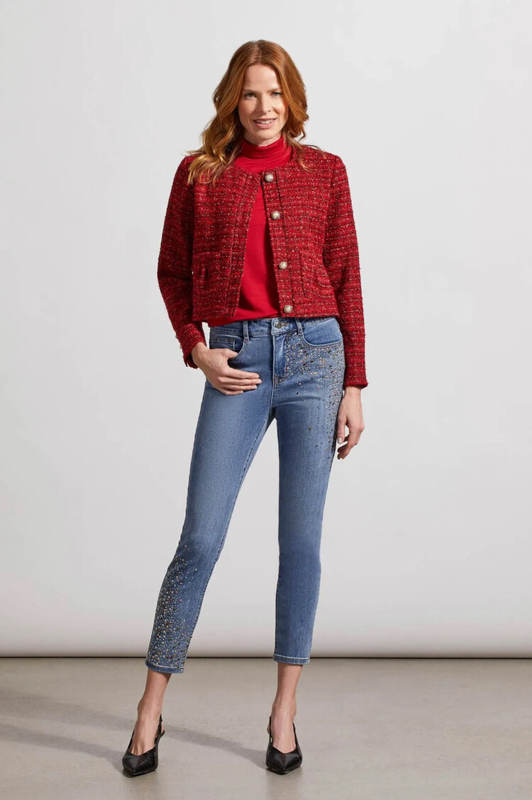 Tribal Tribal Mock Neck Elbow Sleeve Top 7943O