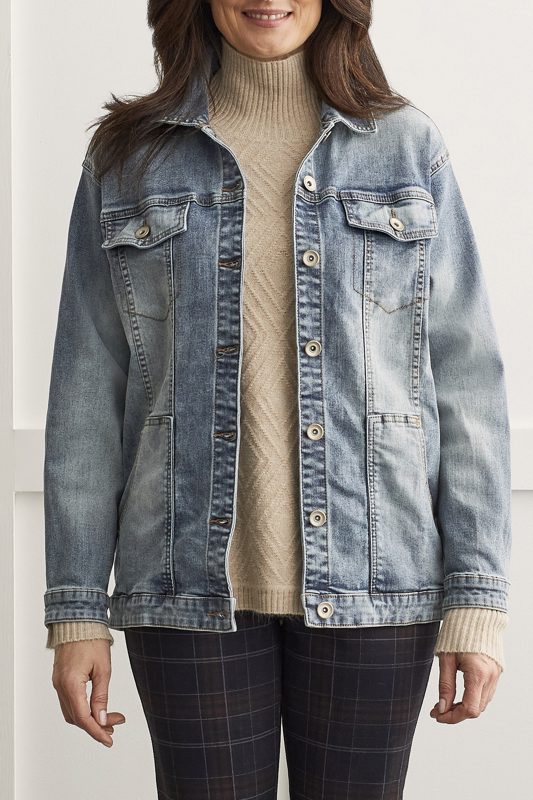 Tribal Girlfriend Denim Jacket W/ Pockets 7945O - Main Tribal Girlfriend Denim Jacket W/ Pockets 7945O - Main