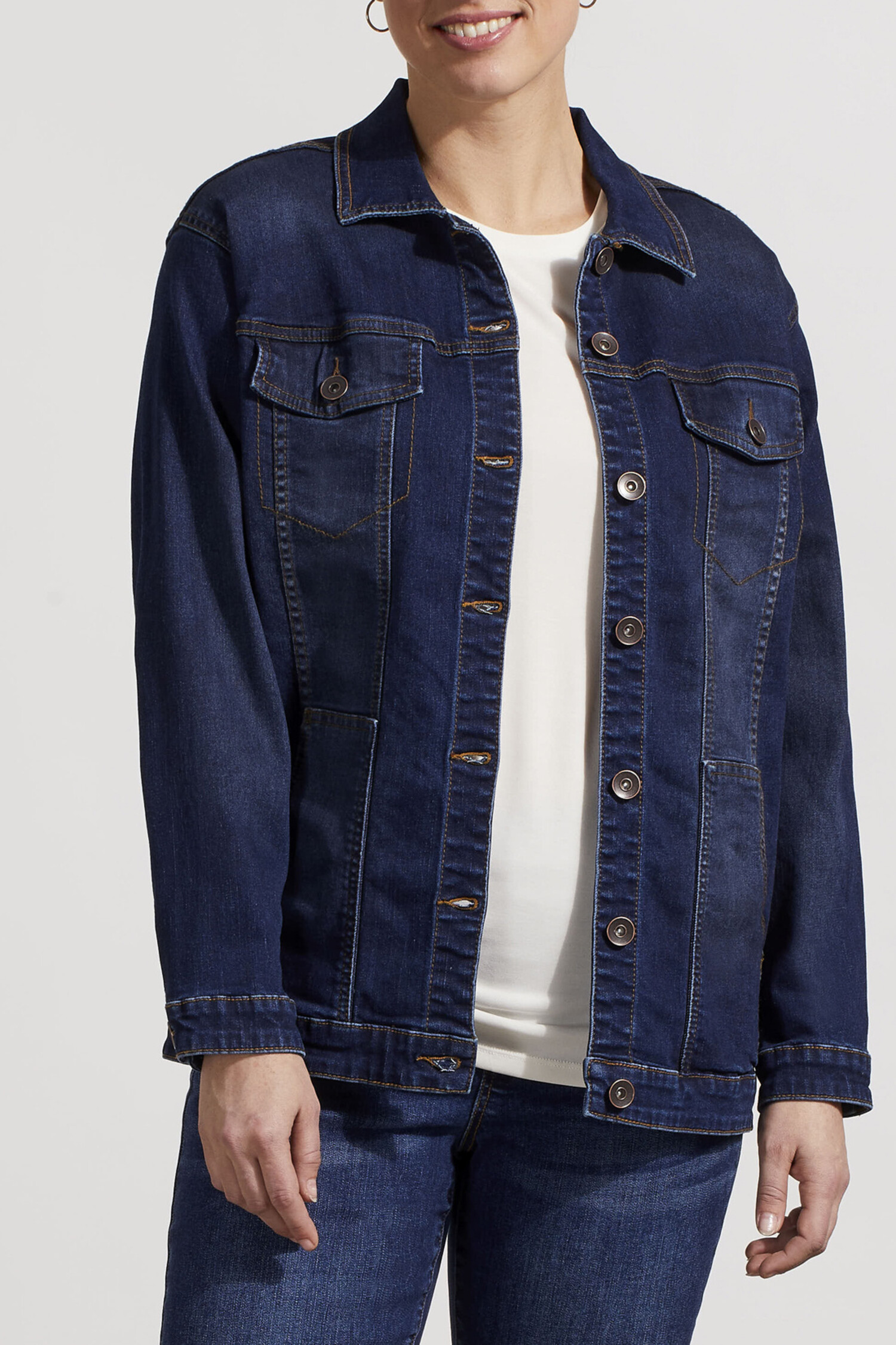 Tribal Girlfriend Denim Jacket W/ Pockets 7945O - Main Tribal Girlfriend Denim Jacket W/ Pockets 7945O - Main