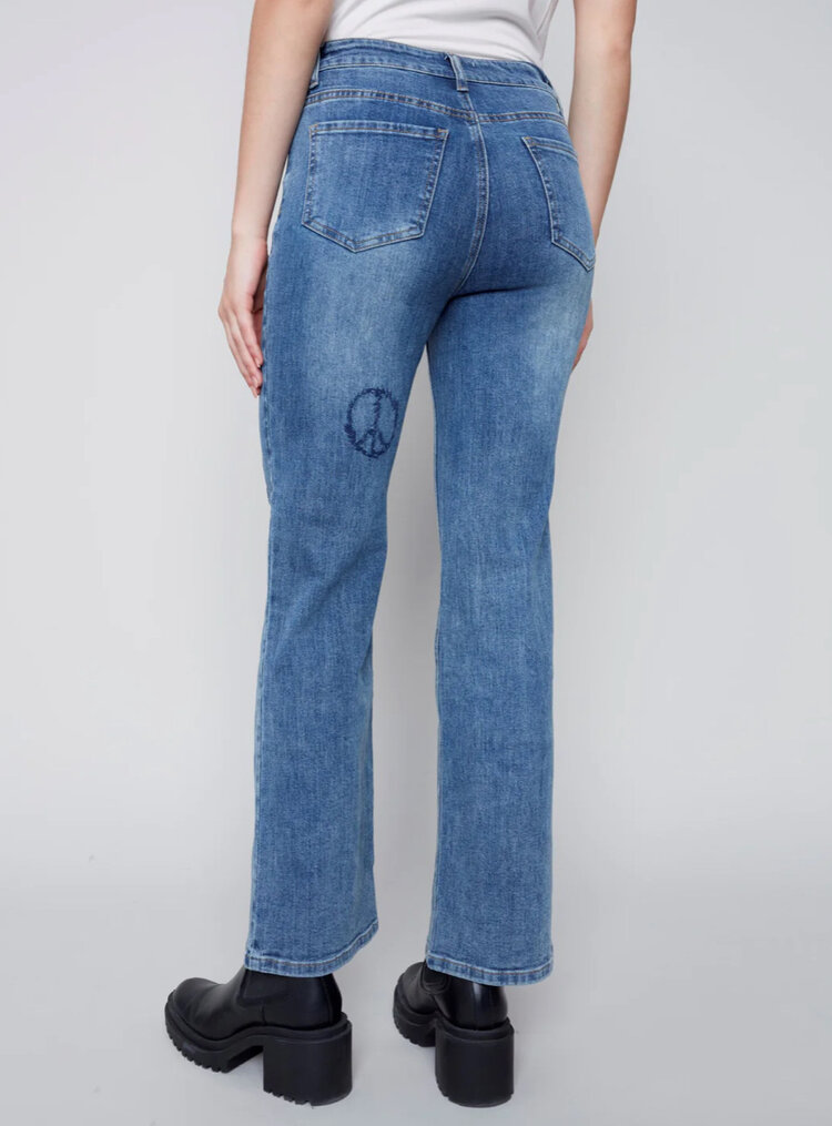 Charlie B Charlie B Collection C5435 Flare Leg Jean with Heart Embroidery 31" Inseam
