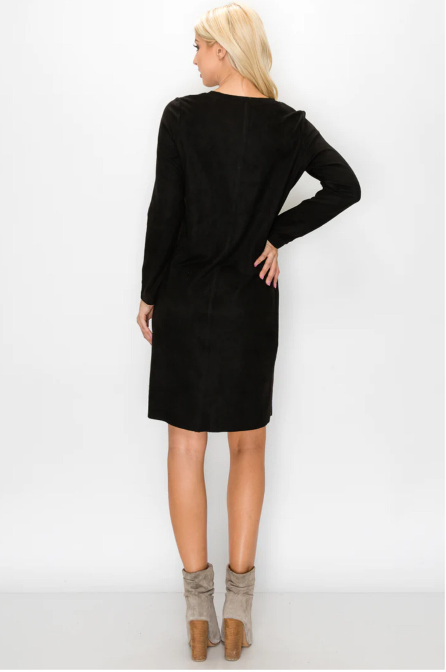 Joh 2059 Boat Neck Long Sleeve Suede Dress Main Street Clothing Company