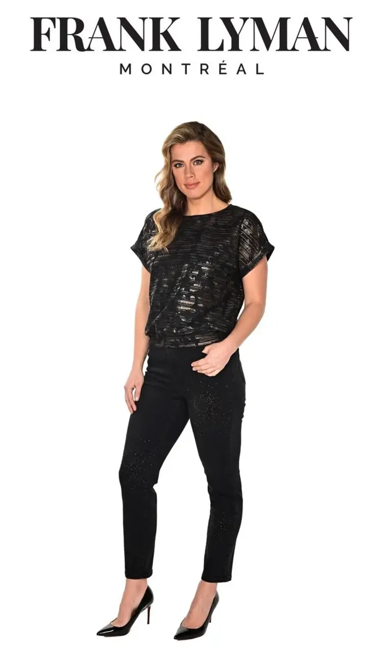 Frank Lyman Frank Lyman Woven Denim Pant W/ Fancy Jewel Detail 234127U