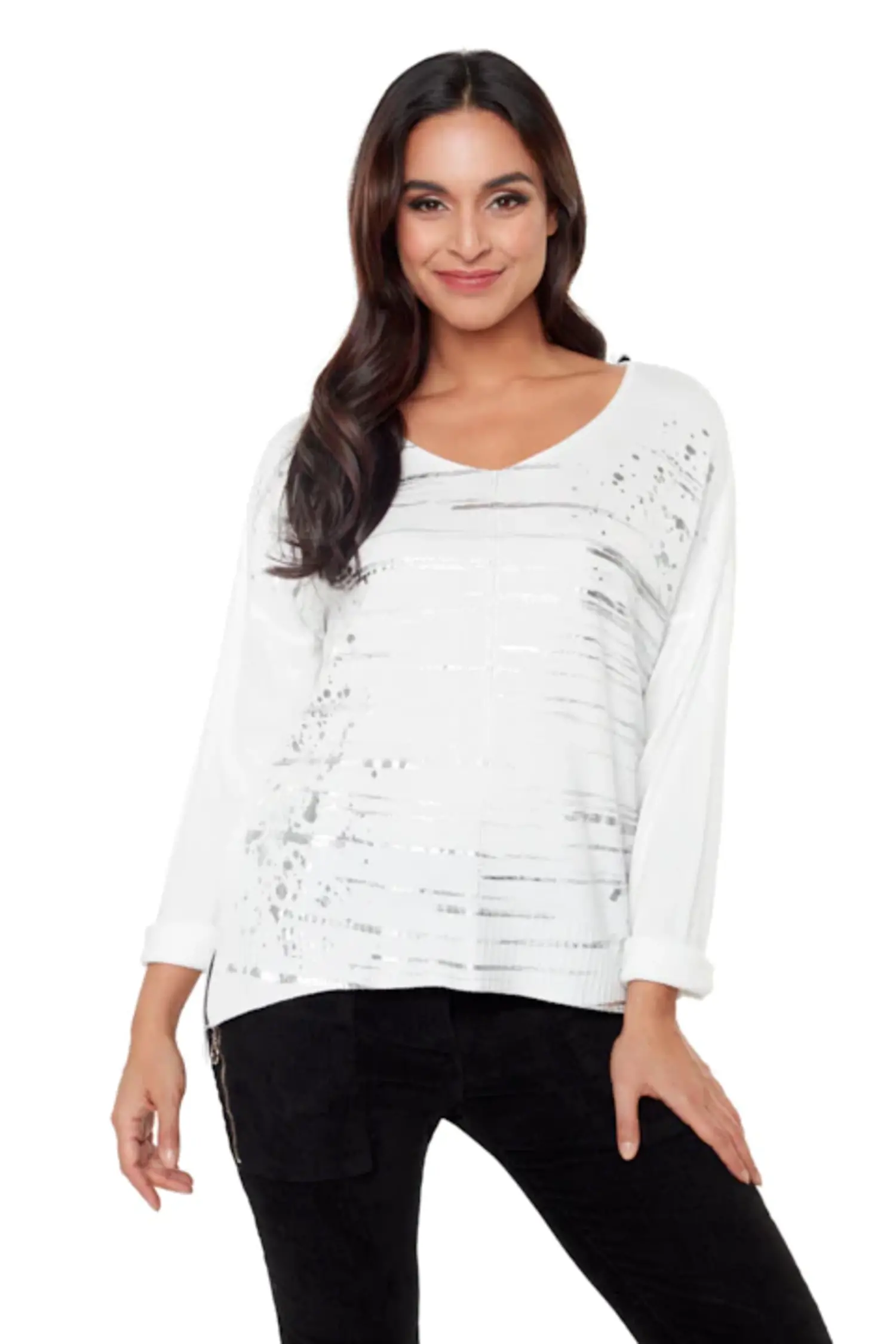 Metallic v deals neck sweater