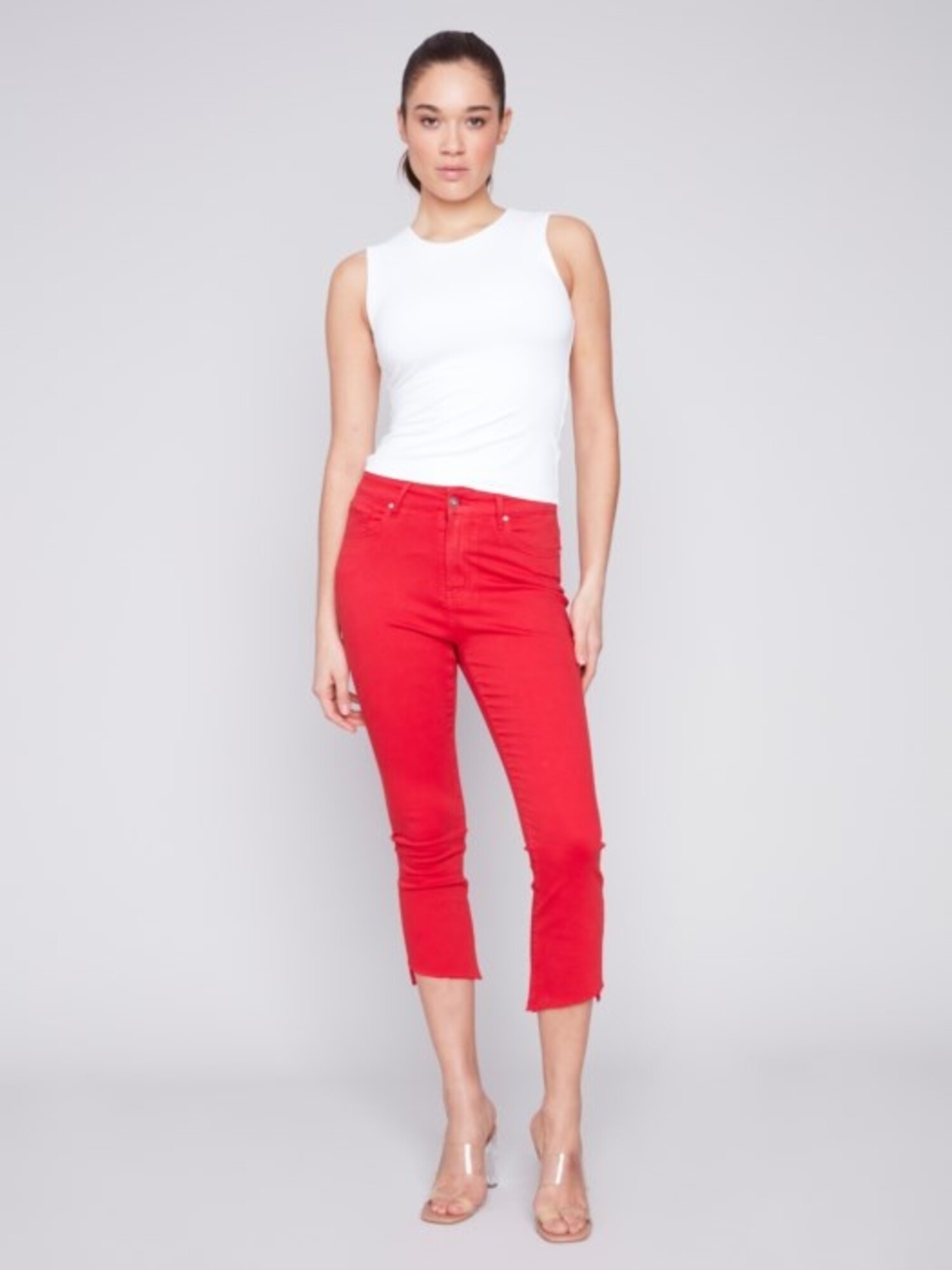 Charlie B Regular Rise Bell Bottom Pant W/ Raw Edge Asymmetrical Hem 24  C5466 - Main Street Clothing Company