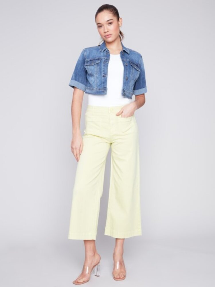 Charlie B Charlie B C6112X Cropped Jean Jacket w/ Short Sleeve