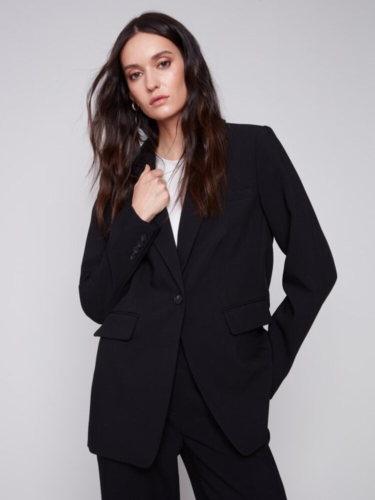 Charlie B Charlie B C6293 Solid Blazer with Ruched Back
