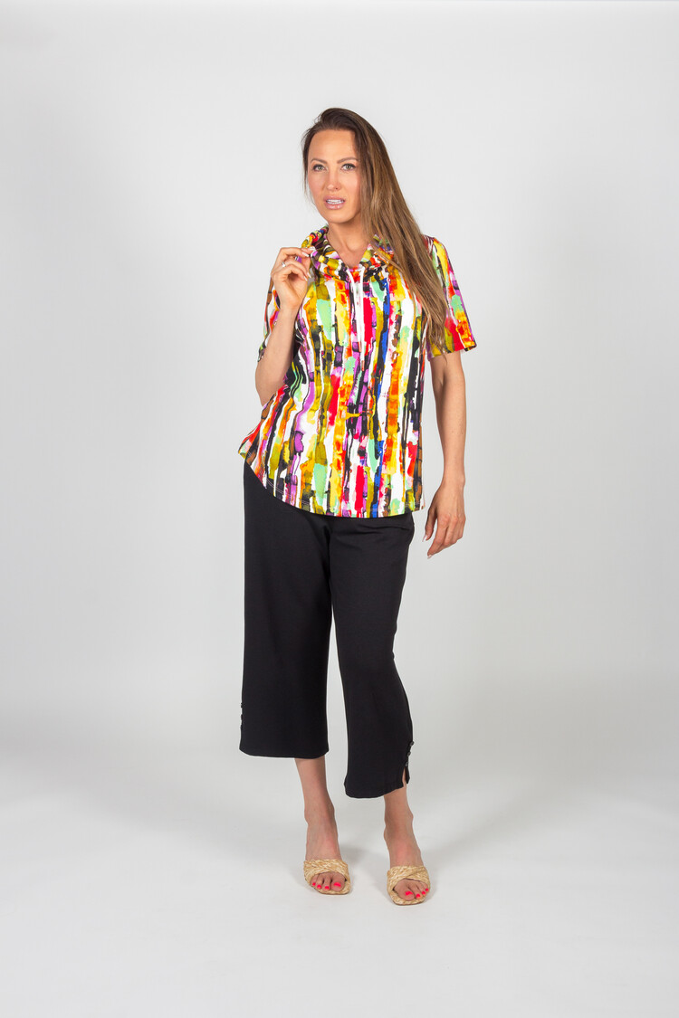 Pure Essence Pure Essence Short Sleeve Cowl Neck Top 119-4574