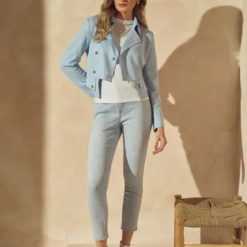 Frank Lyman Frank Lyman Knit Button Up Faux Suede Jacket 241300U