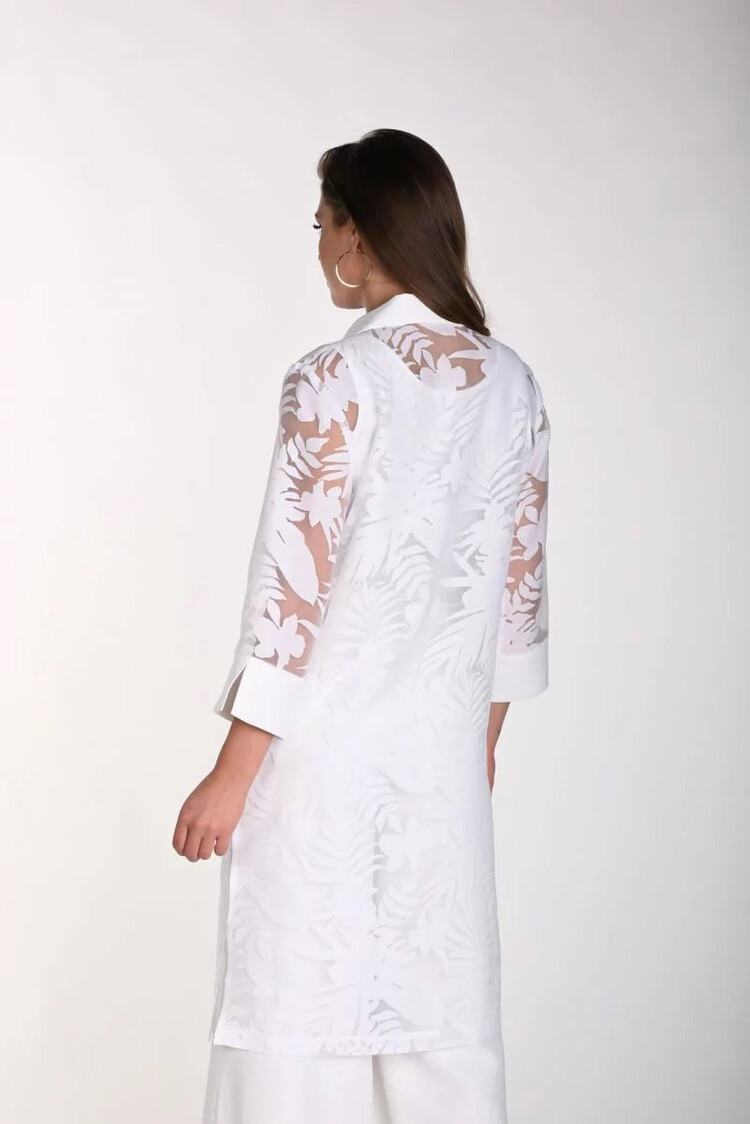 Frank Lyman Frank Lyman Woven Patterned 3/4 Sleeve Button Down Tunic W/ Collar 241189