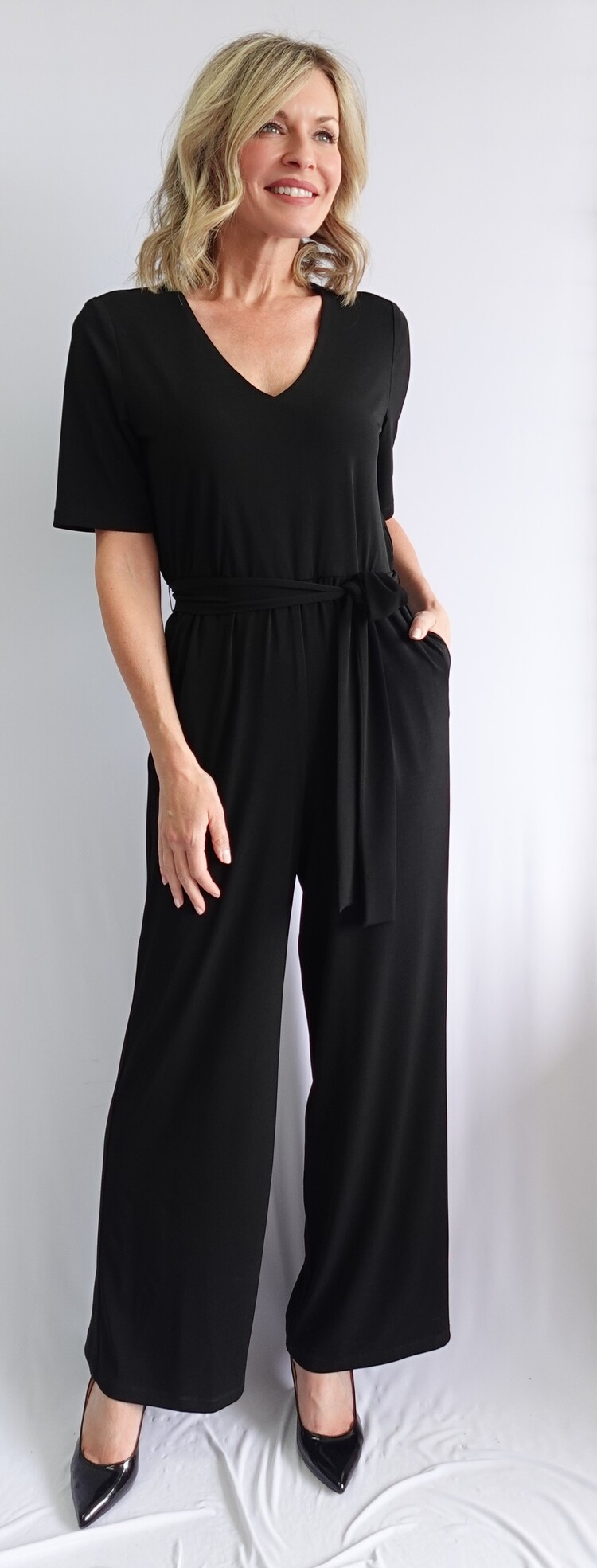 Soft Works Soft Works 97250 Short Sleeve V Neck Jumpsuit with Belt