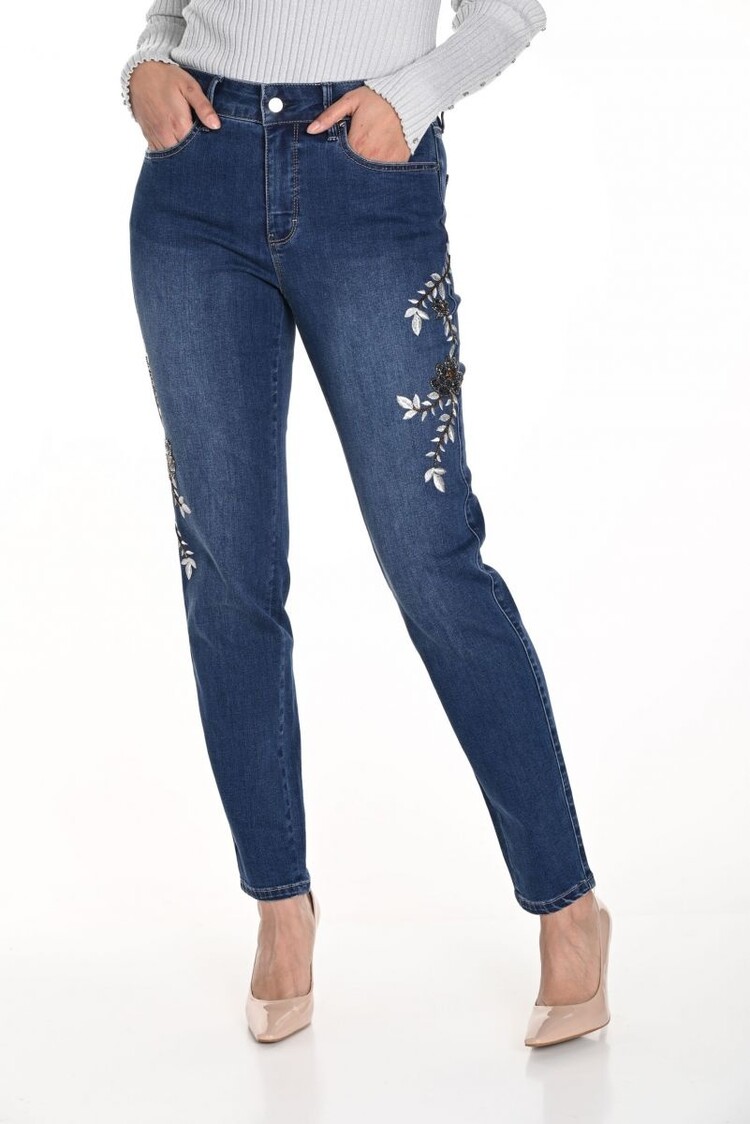 Frank Lyman Frank Lyman Woven Denim Button Up Pant W/ Embroidered Beading Detail 243459U