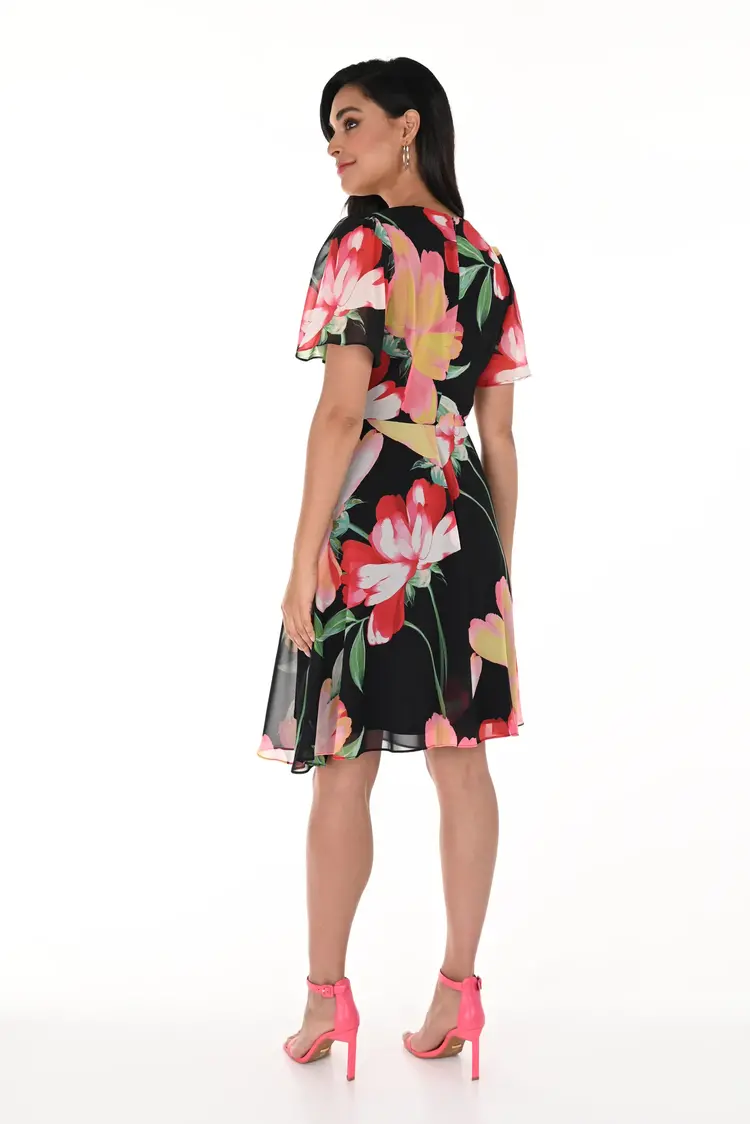 Frank Lyman Frank Lyman Floral Print Short Sleeve Dress W/ Waistband 246156