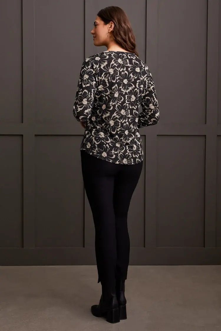 Tribal Tribal Long Sleeve U Neck Top W/ Shirring 1873O