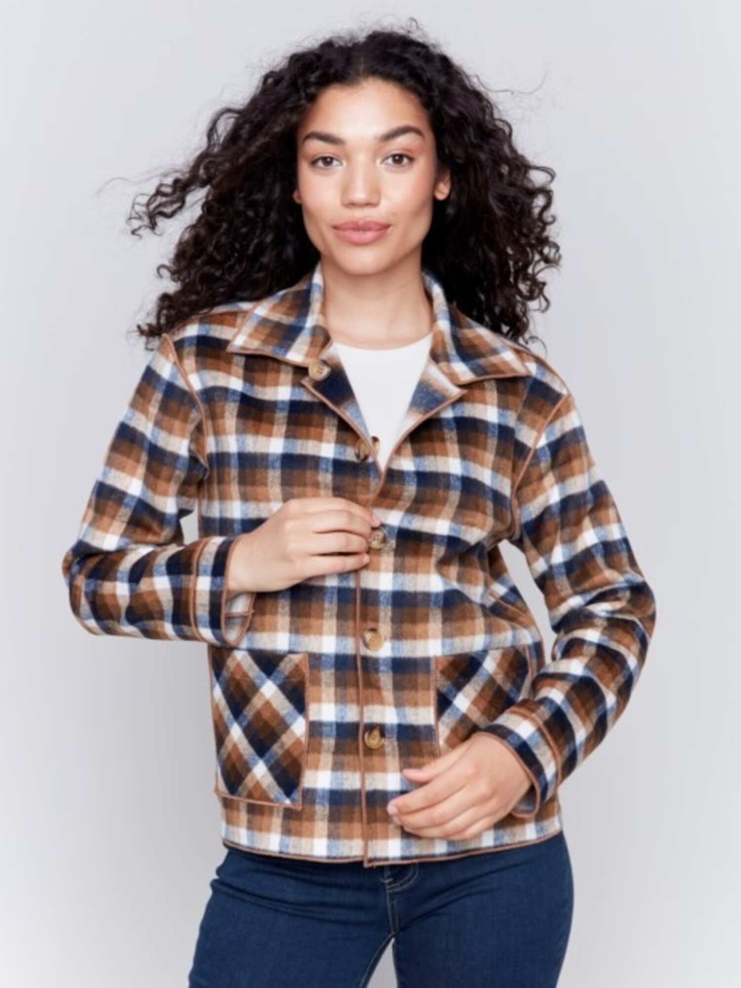 Charlie B C6185X Plaid Reversible Short Jacket Main Street Clothing Company