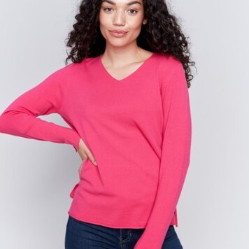 Charlie B Charlie B C2279Z V-Neck Long Sleeve Plushy Basic Sweater