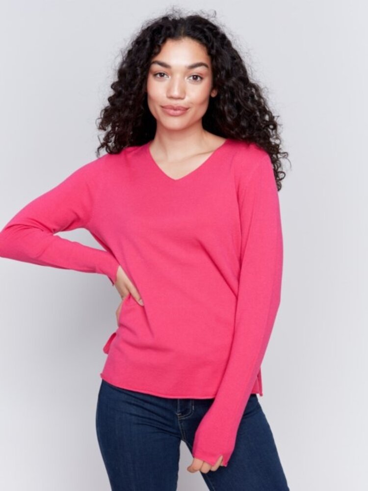 Charlie B Charlie B C2279Z V-Neck Long Sleeve Plushy Basic Sweater