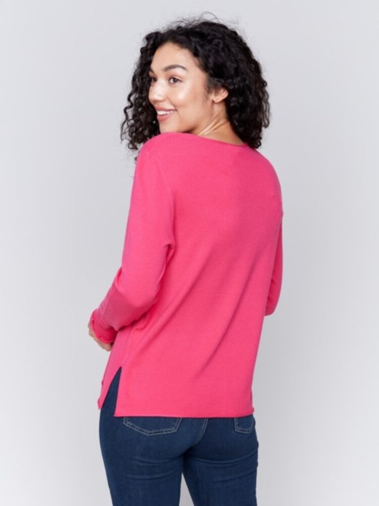 Charlie B Charlie B C2279Z V-Neck Long Sleeve Plushy Basic Sweater